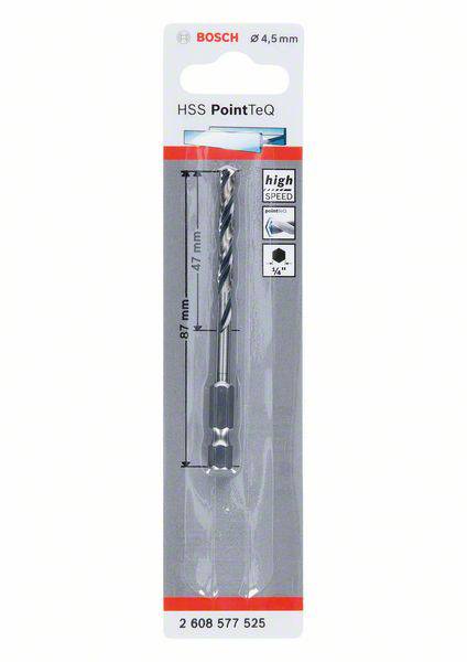 Bosch HSS PointTeQ Bohrer, 4,5 mm, hohe Geschwindigkeit, Metallverpackung. Länge: 87 mm. Für Metallarbeiten geeignet.