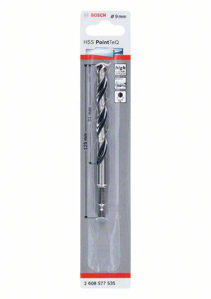 Bosch HSS PointTeQ 9mm Bohrer, Länge 125mm, geeignet für Metall, Kunststoff.