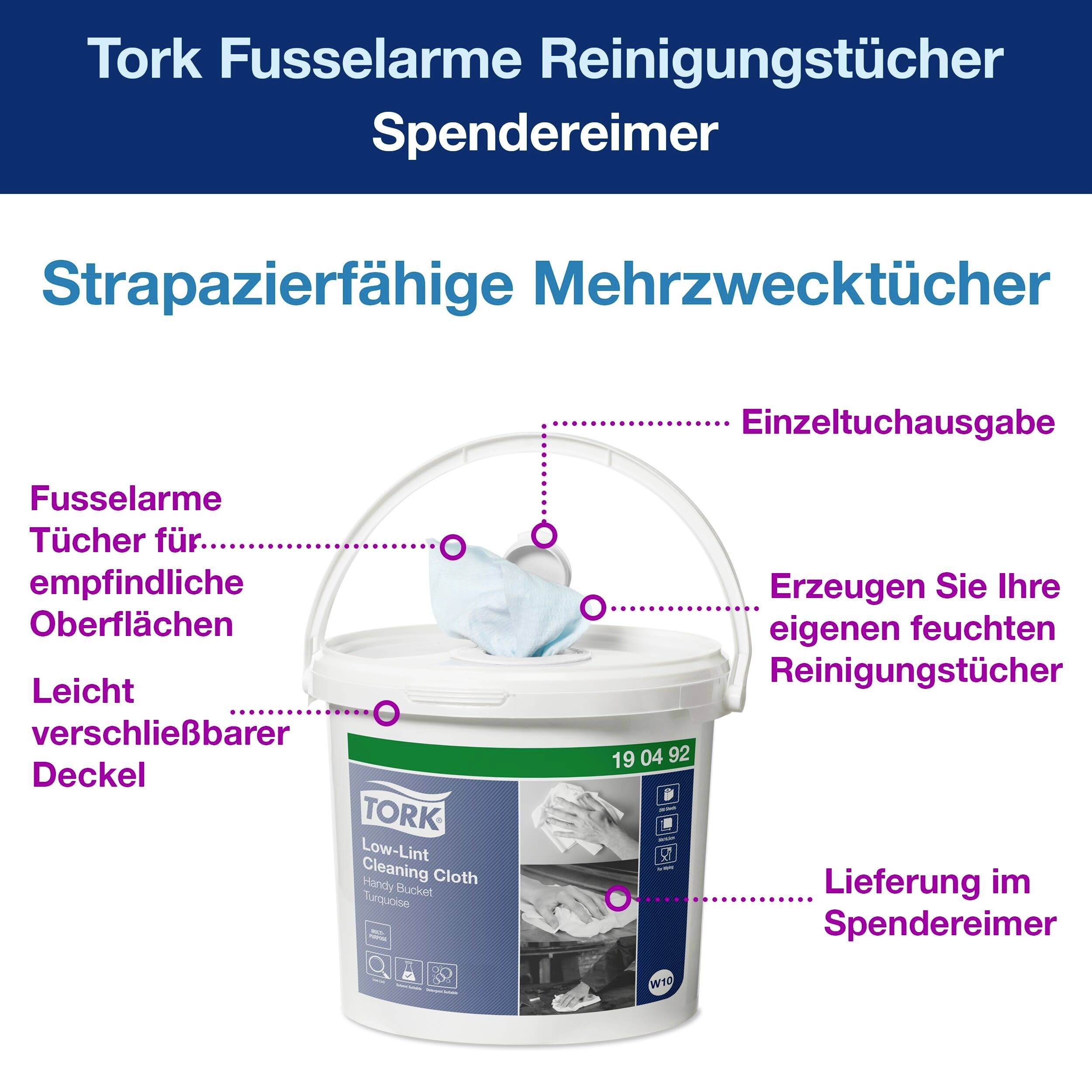 Tork fusselfreie Mehrzwecktücher im praktischen Spender. Ideal für empfindliche Oberflächen, mit leicht verschließbarem Deckel.