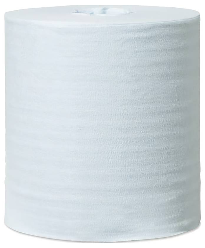 Eine große weiße Küchenrolle mit strukturierter Oberfläche und sichtbarem Innenzylinder, geeignet für kommerzielle oder häusliche Verwendung.