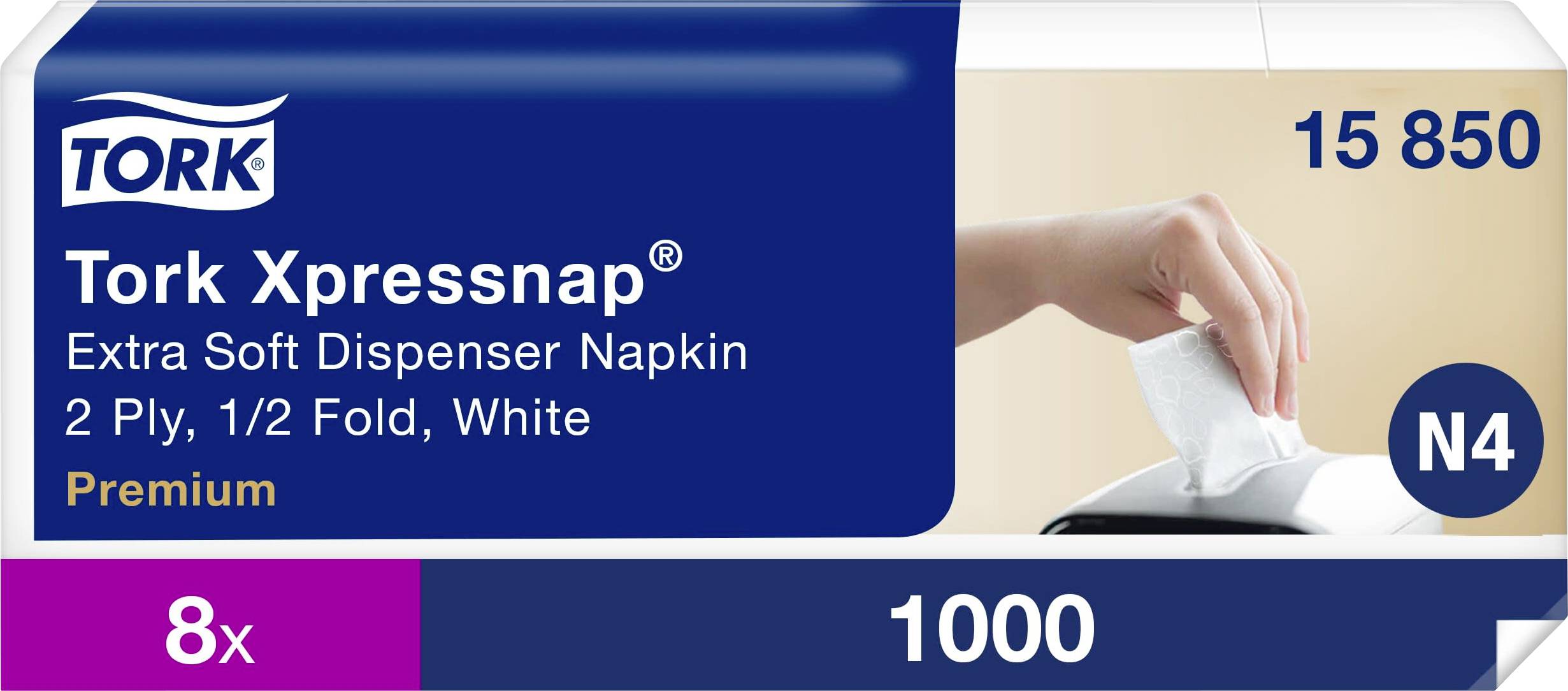 Tork Xpressnap Extra Soft Spenderserviette, weiß, 2-lagig, 1/2 Falz, 1000 Servietten, Größe N4, Premium, 8er Pack.