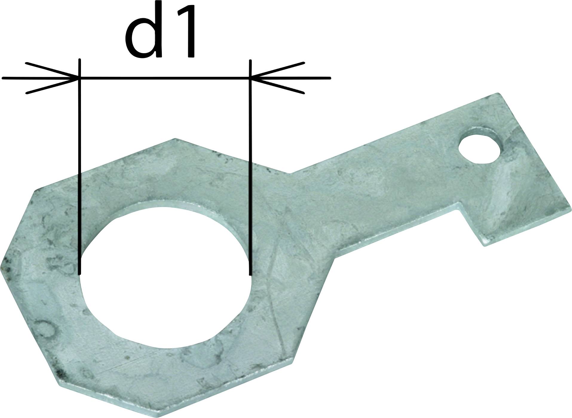 Metallschlüssel mit achteckiger Öffnung und einem Pfeil, der den Durchmesser 'd1' der Öffnung zeigt.
