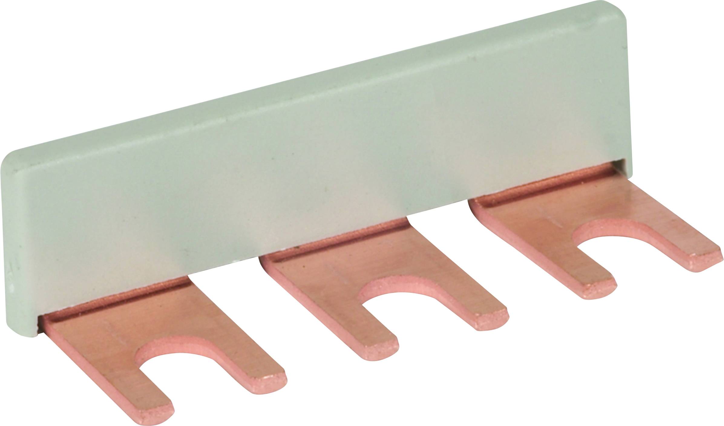 Metallschiene mit drei Gabelklemmen zur elektrischen Verbindung.