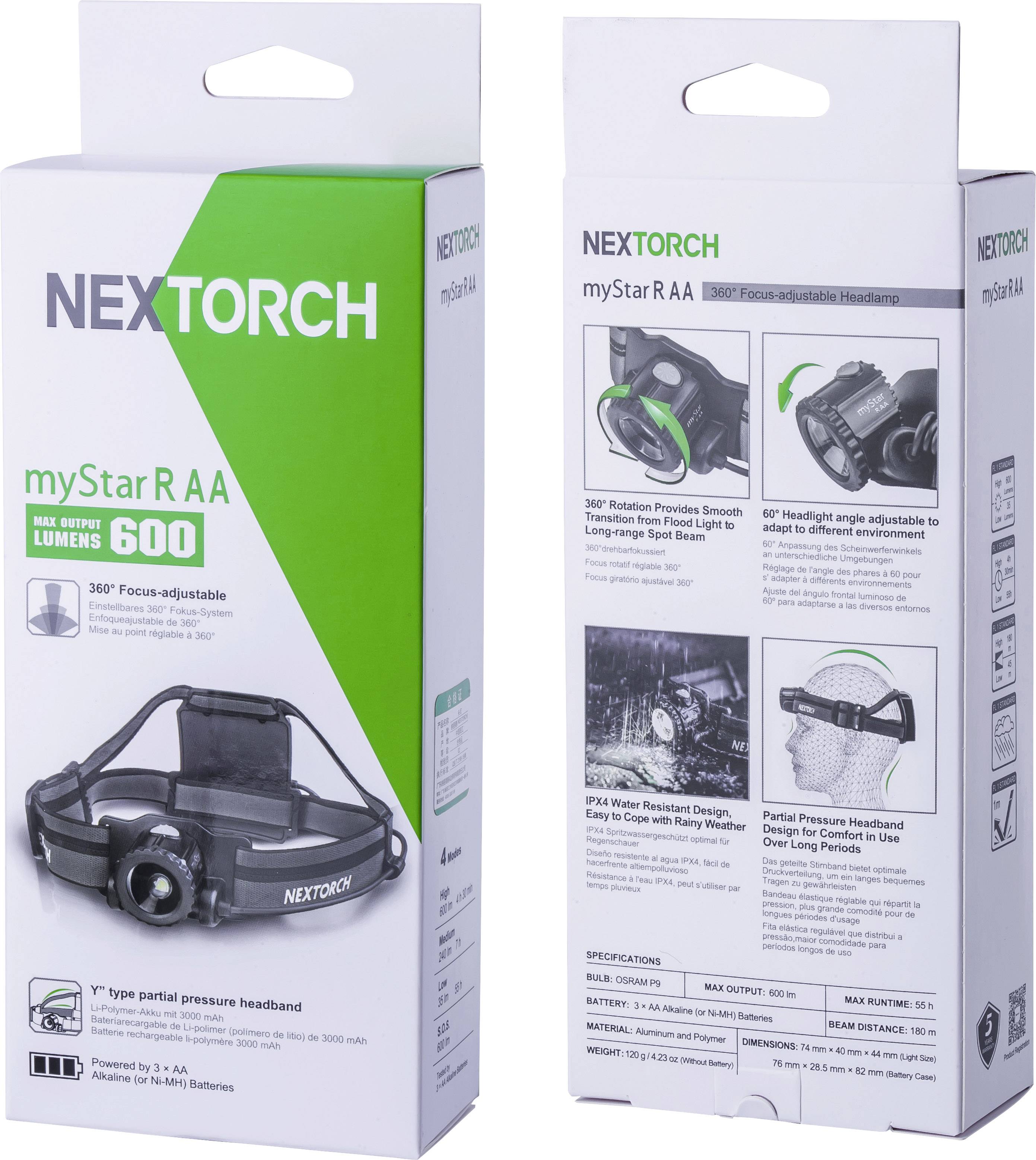 Nextorch myStar R AA Stirnlampe batteriebetrieben 600lm 55h 006-6005141