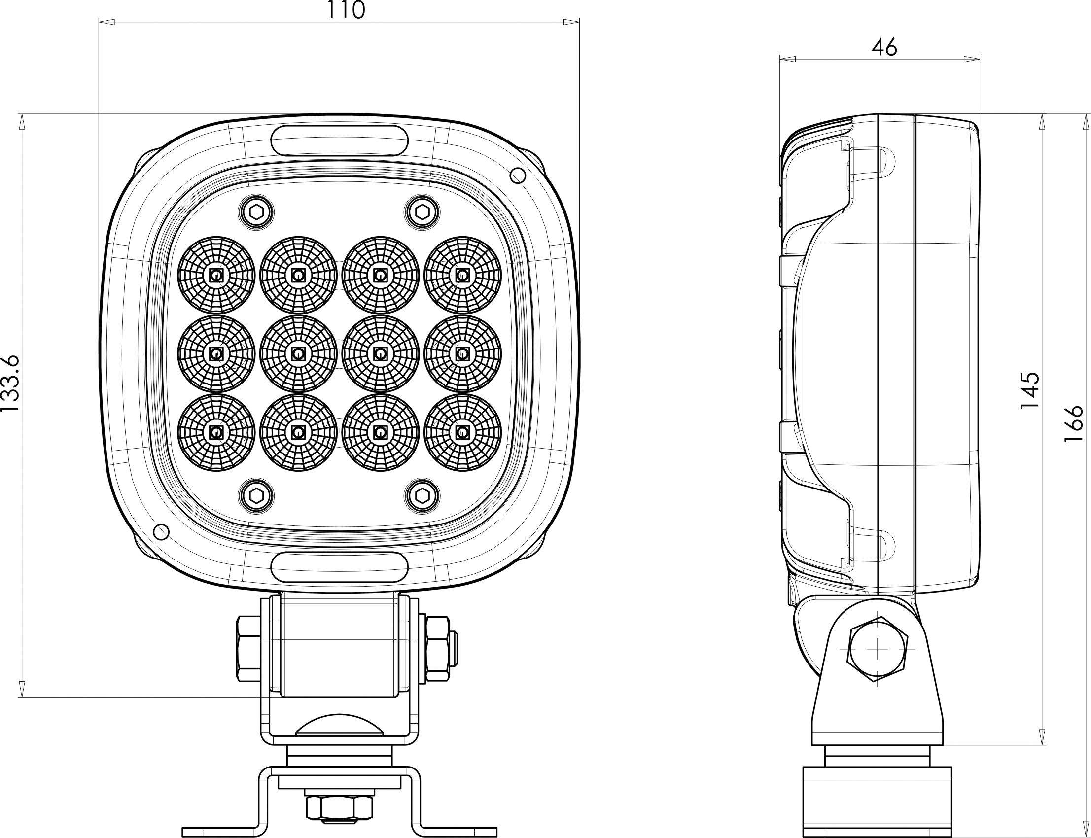 WAS Arbeitsscheinwerfer 12 V, 24 V, 70V W167 6000 1163 Nahfeldausleuchtung (B x H x T) 110 x 166 x 46mm 6000lm