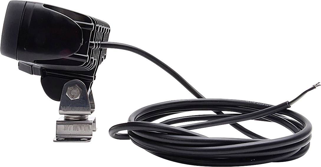 Ein kleines, schwarzes Überwachungsgerät mit Kabel und einer Metallhalterung, wahrscheinlich für Außenanwendungen.