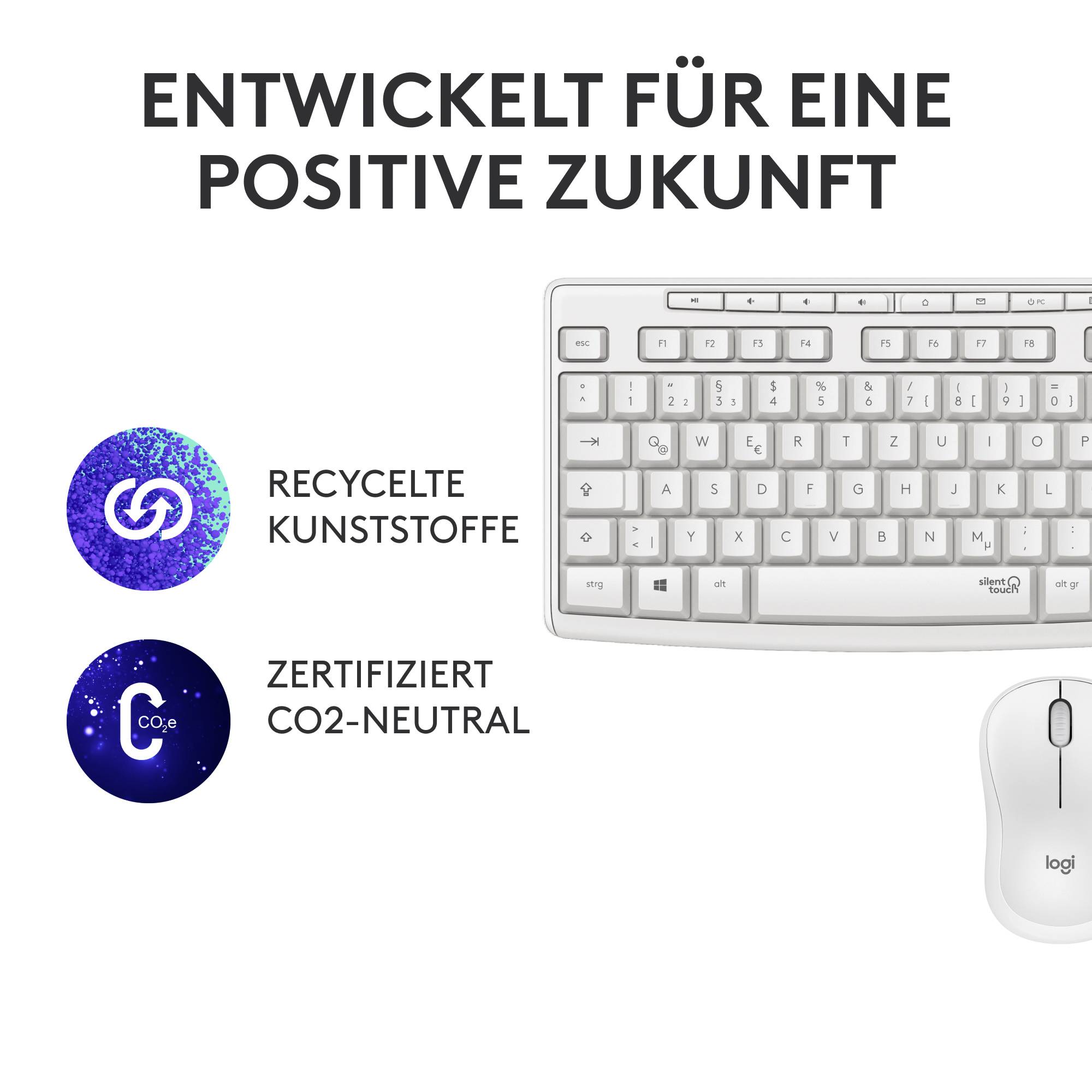 Logitech MK295 Kabellos Tastatur, Maus-Set Deutsch, QWERTZ Grauweiß