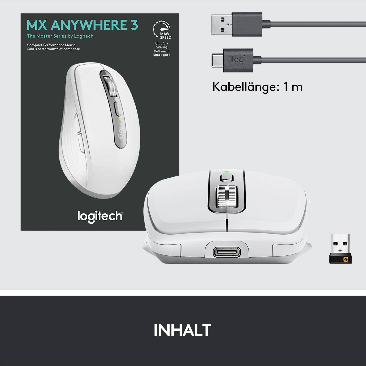 Logitech MX Anywhere 3 Maus Bluetooth®, Funk Laser Hellgrau 6 Tasten 1000 dpi Wiederaufladbar