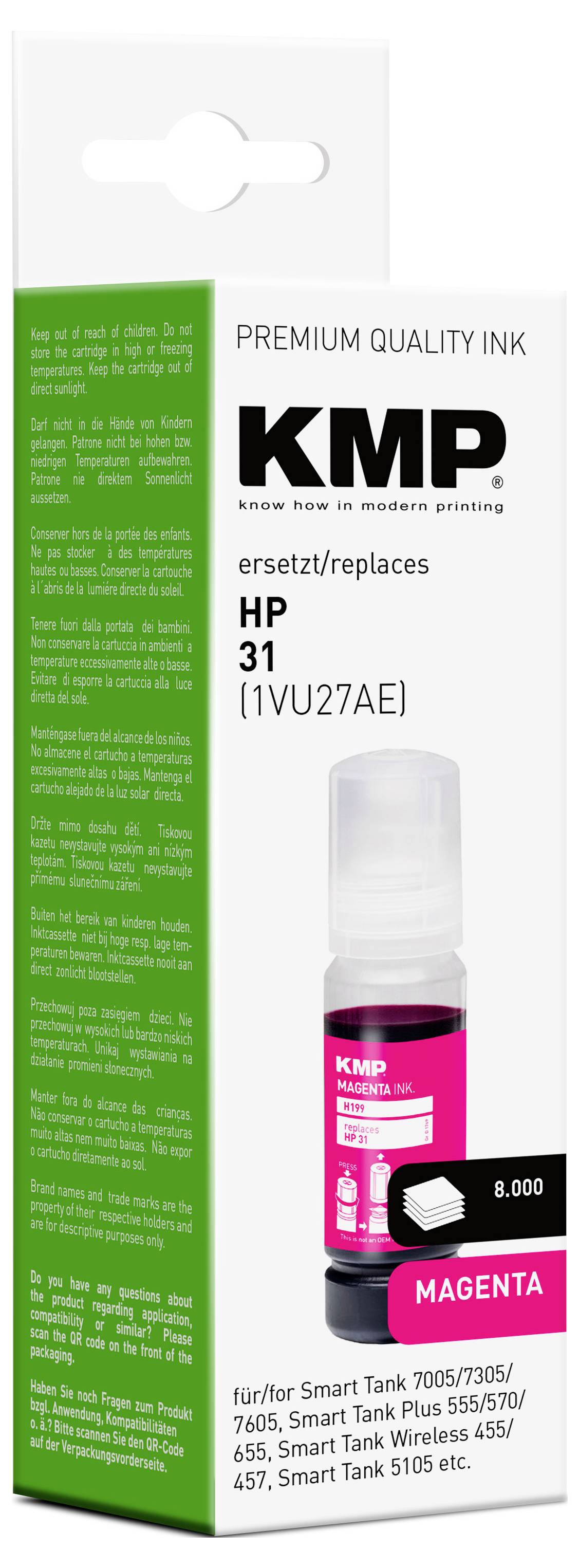 KMP Nachfülltinte ersetzt HP 31, 1VU27AE Kompatibel Magenta 70ml H199 1769,0006