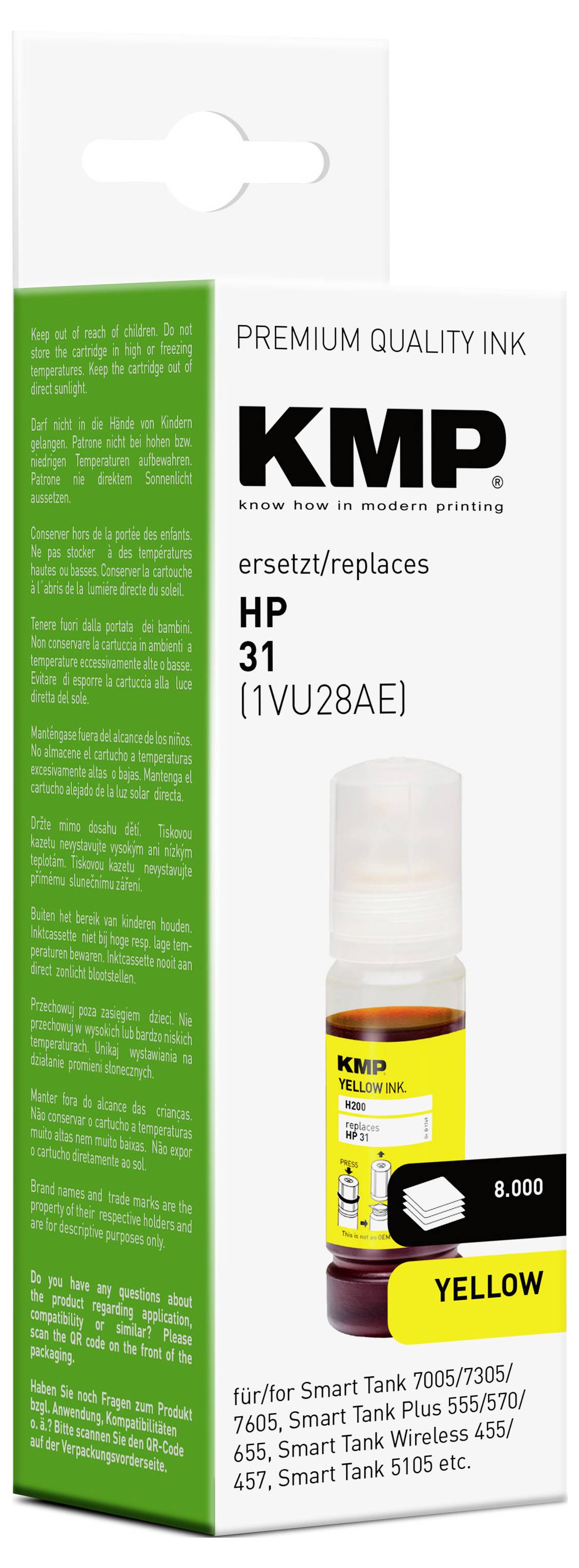 KMP Nachfülltinte ersetzt HP 31, 1VU28AE Kompatibel Gelb 70ml H200 1769,0009