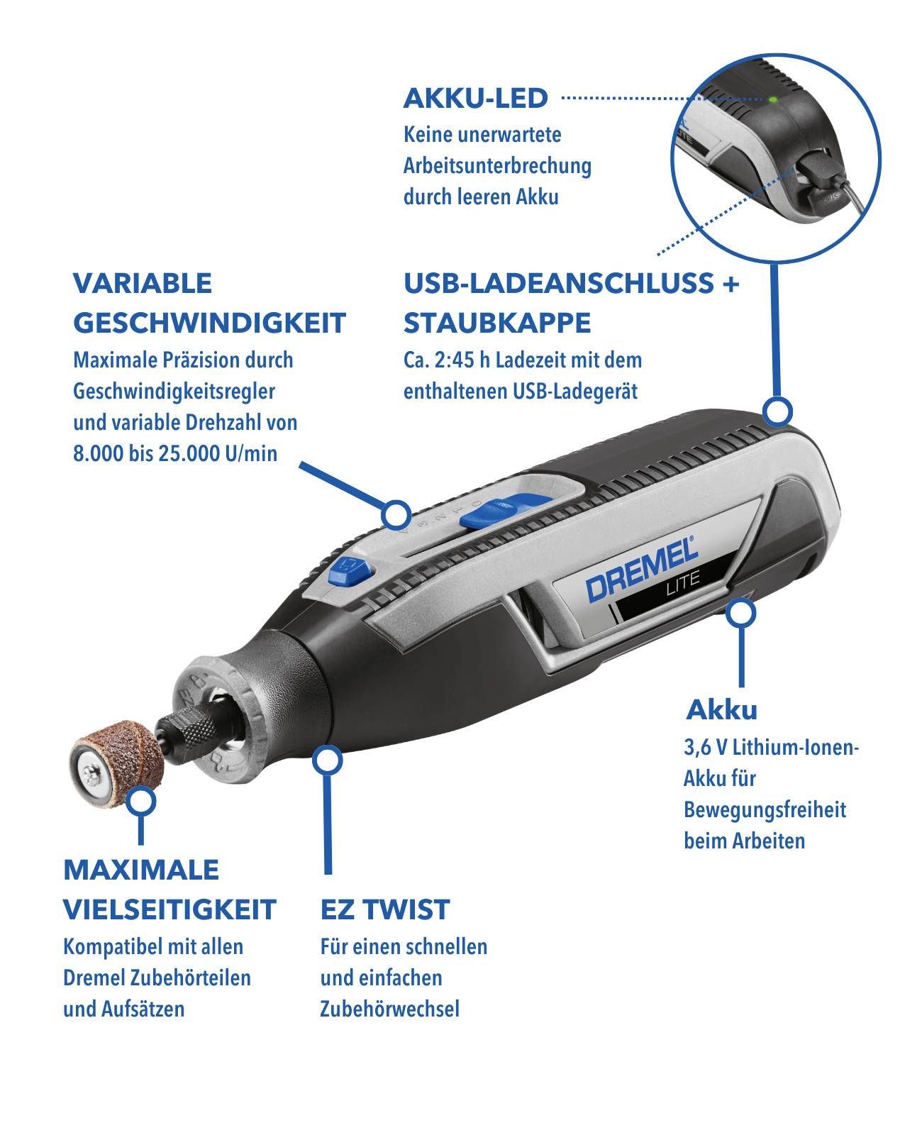 Dremel LITE 7760-15 EU F0137760JA Multifunktionswerkzeug inkl. Akku, mit Zubehör 3.6V 2.0Ah