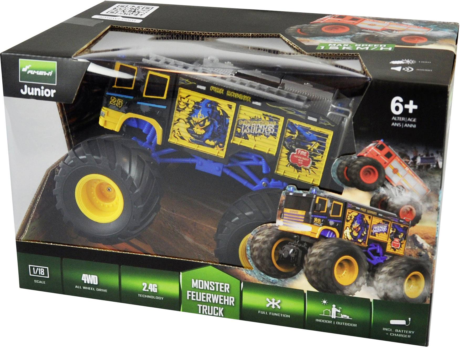Amewi Blau Brushed 1:18 RC Modellauto Elektro Monstertruck Heckantrieb (2WD) RtR 2,4 GHz