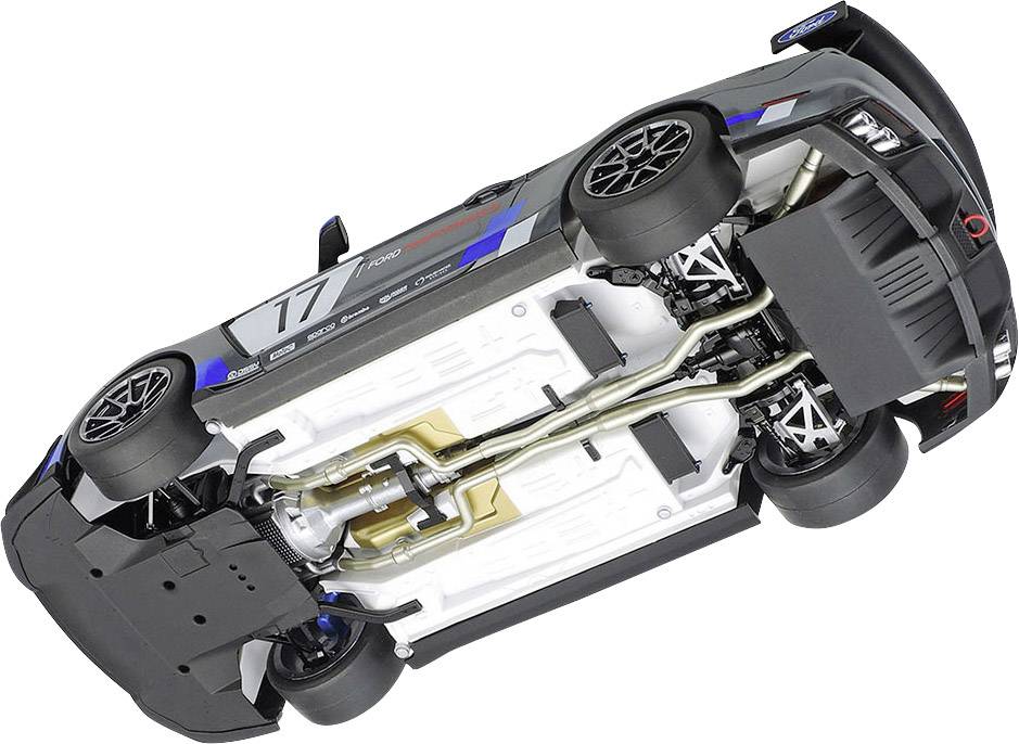 Spielzeugauto von unten betrachtet, zeigt Details des Chassis und der Räder. Nummer '17' ist sichtbar auf der Seite des Modells.