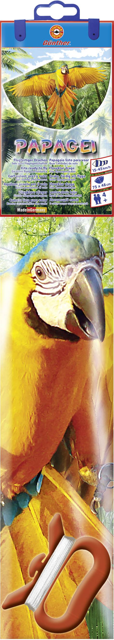 Günther Flugspiele Einleiner Drachen PAPAGEI Spannweite (Details) 750 mm Windstärken-Eignung 3 - 6 bft