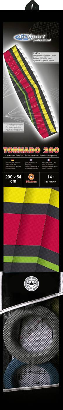 Günther Flugspiele Sport-Lenkdrachen TORNADO 2,0m Spannweite (Details) 2000mm Windstärken-Eignung 4 - 7 bft