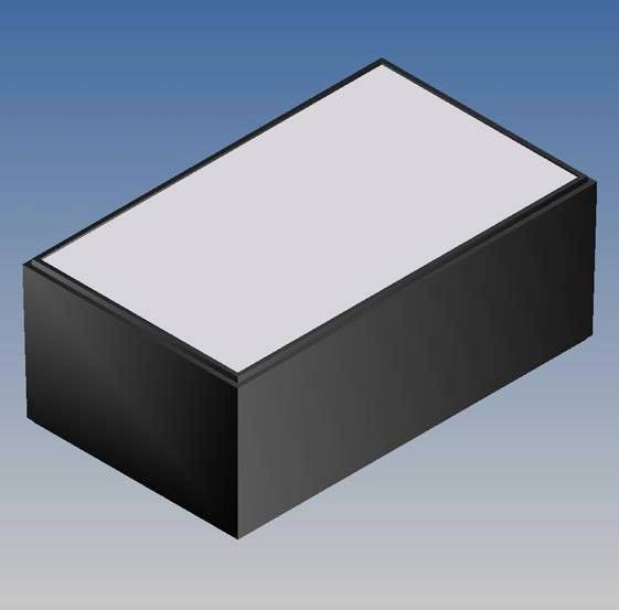 Ein schwarzer, rechteckiger 3D-Quader vor blau-grauem Verlaufshintergrund.