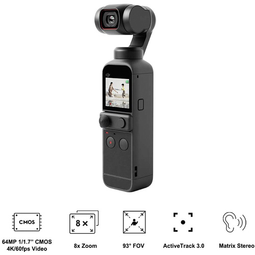 DJI Pocket 2 Action Cam 4K, Ultra HD, Bildstabilisierung, integriertes 3-Achsen-Gimbal, Mini-Kamera