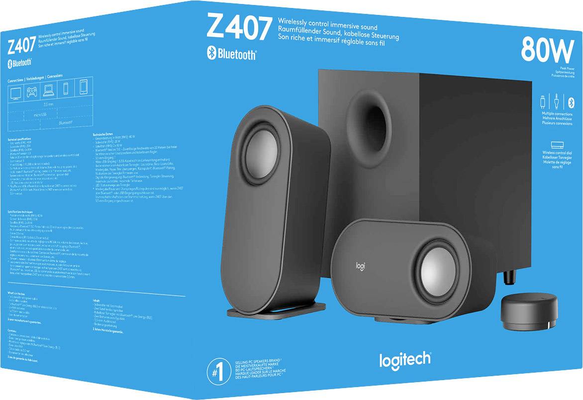 Logitech Z407 2.1 PC-Lautsprecher Bluetooth®, Kabelgebunden 40W Schwarz