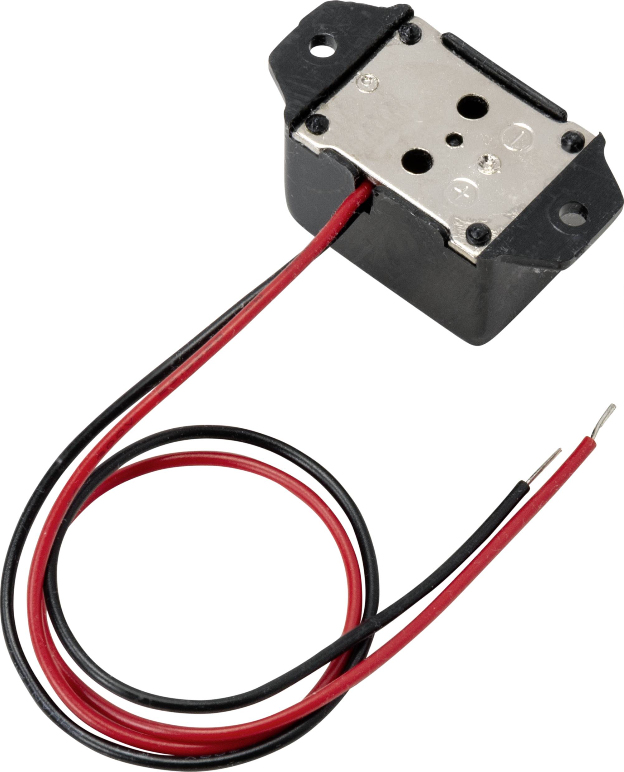 Ein Rechteck-Magneten mit zwei Drähten, ein schwarzer und ein roter, der für elektrische Anwendungen verwendet wird.
