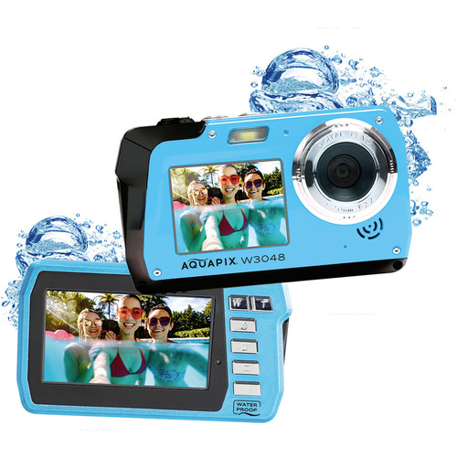 Aquapix W3048-I Edge Iceblue Digitalkamera 48 Megapixel Ice, Blue Unterwasserkamera, Frontdisplay