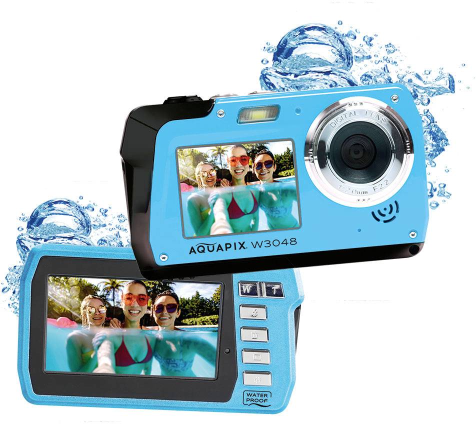 Aquapix W3048-I Edge Iceblue Digitalkamera 48 Megapixel Ice, Blue Unterwasserkamera, Frontdisplay