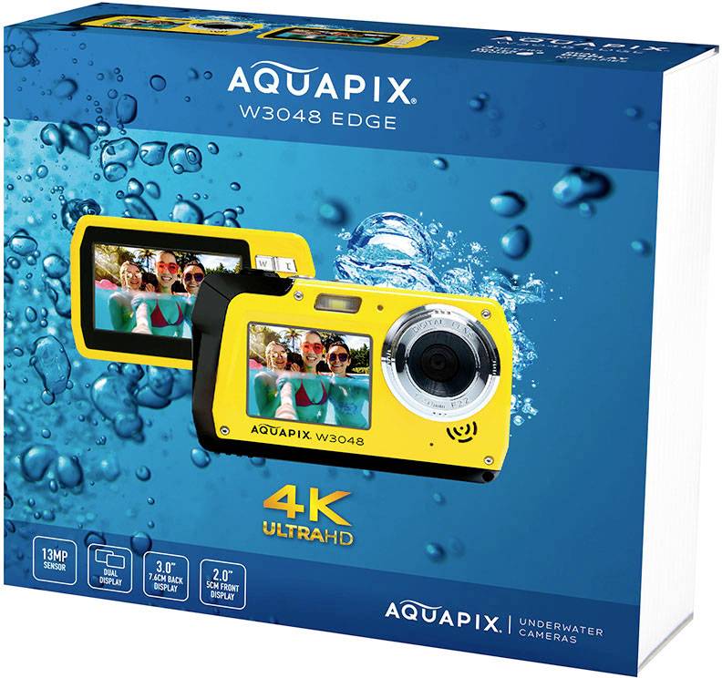 Aquapix W3048-Y Edge Yellow Digitalkamera 48 Megapixel Gelb Unterwasserkamera, Frontdisplay