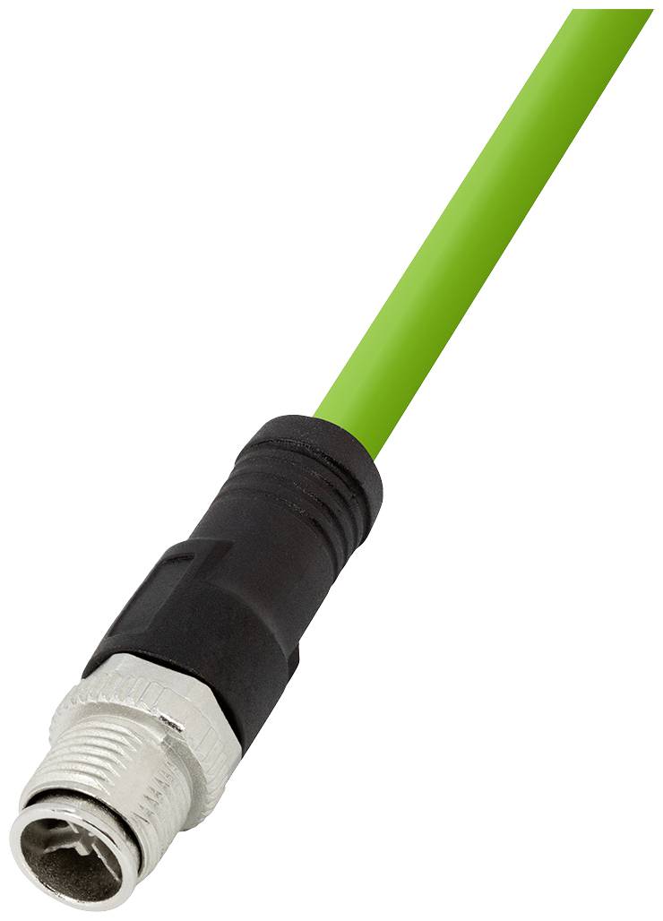 Ein grünes Koaxialkabel mit einem Metallanschluss, geeignet für Daten- oder Fernsehtechnikverbindungen.