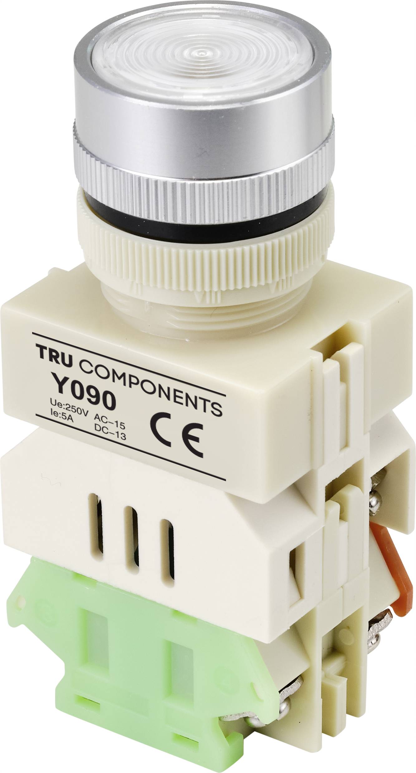 TRU COMPONENTS TC-9219096 Y090 Drucktaster 250 V/AC 5A 1 x Ein/(Ein) rastend Weiß (Ø) 30mm 1St.