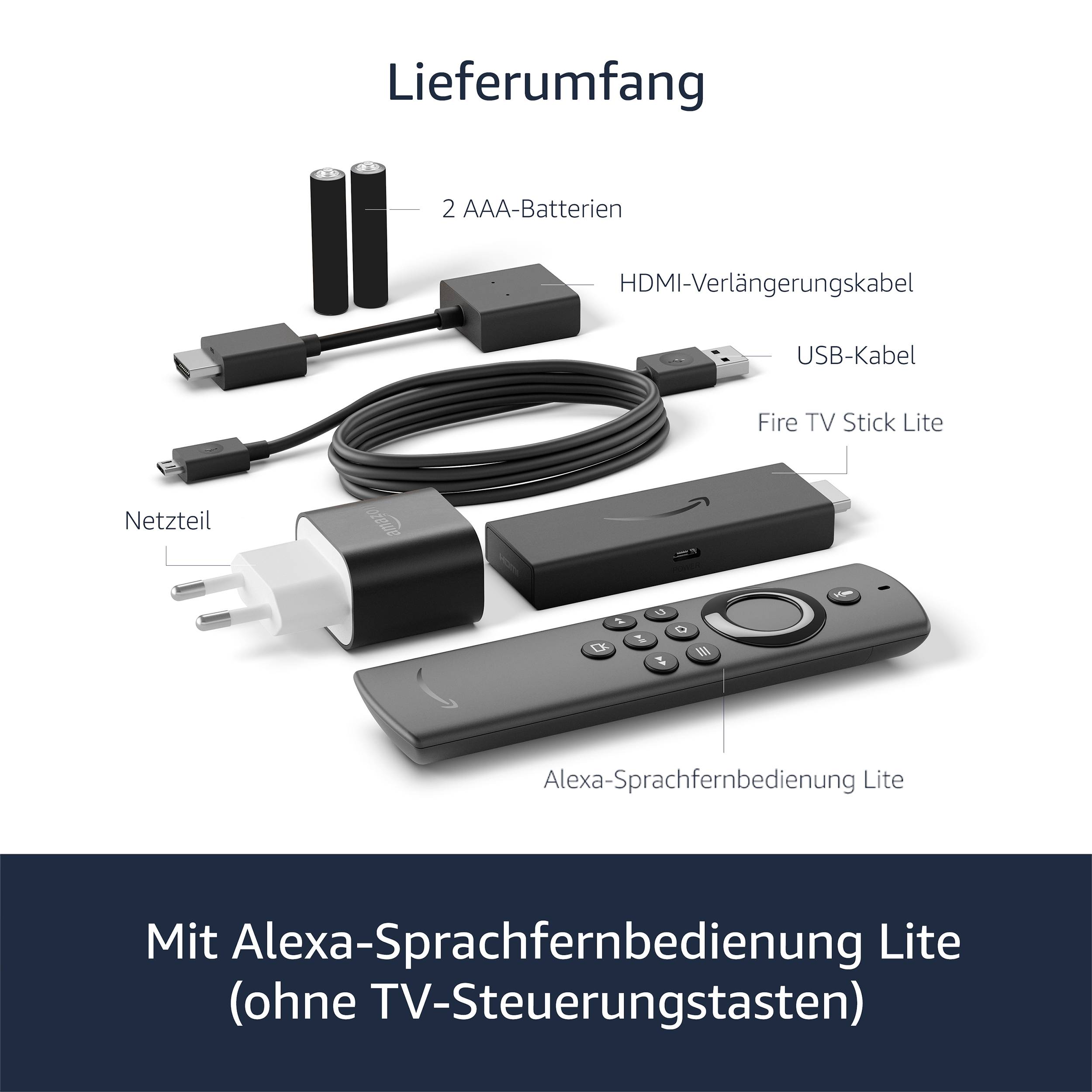 amazon Fire TV Stick Lite 2020 mit Alexa-Sprachfernbedienung Lite Streaming Stick mit Alexa Sprachfernbedienung, mit Amazon Alexa steuerbar