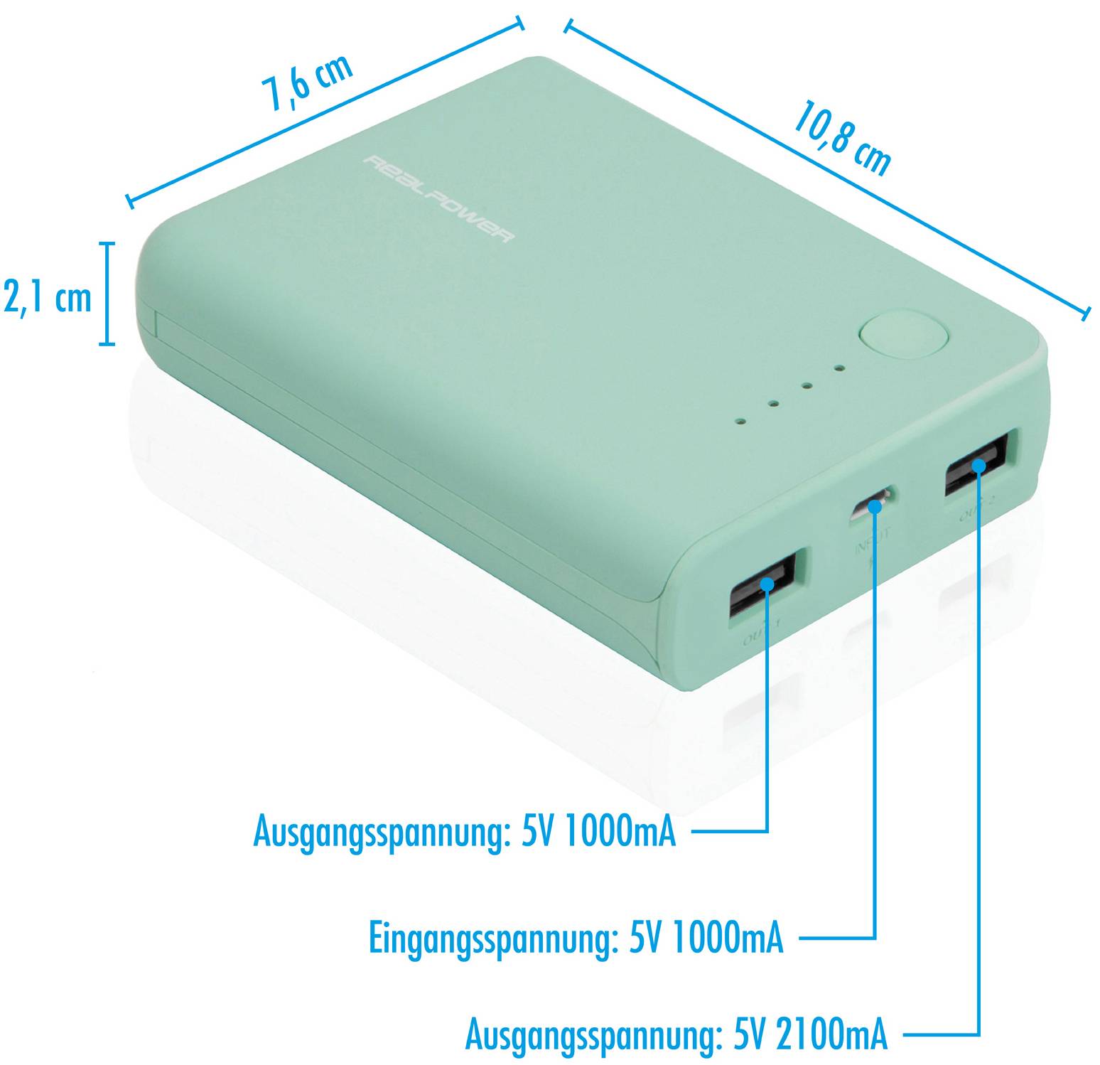 RealPower PB-10k Powerbank 10000 mAh Li-Ion Opal Blue