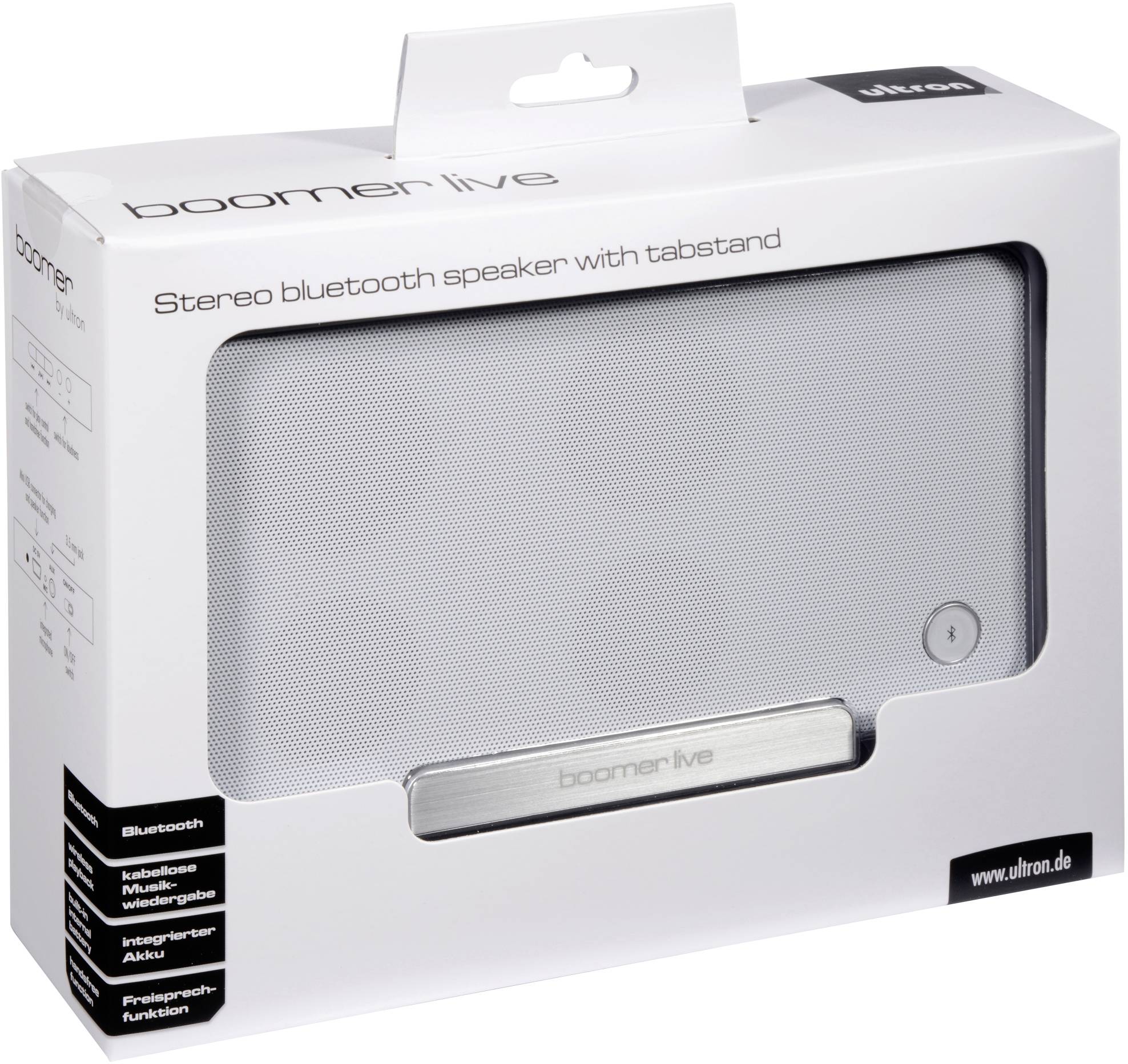 Ultron boomer live Bluetooth® Lautsprecher Freisprechfunktion Weiß