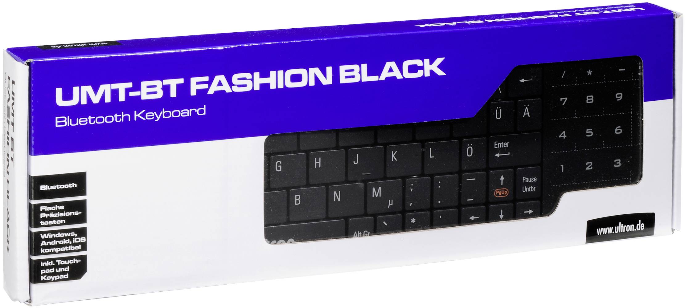 Ultron UMT-BT Bluetooth®, USB Tastatur Deutsch, QWERTZ Schwarz Integriertes Touchpad