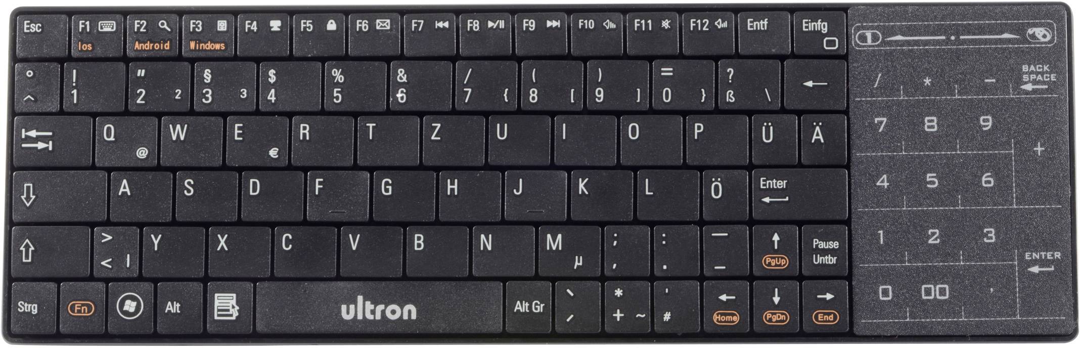 Ultron UMT-BT Bluetooth®, USB Tastatur Deutsch, QWERTZ Schwarz Integriertes Touchpad