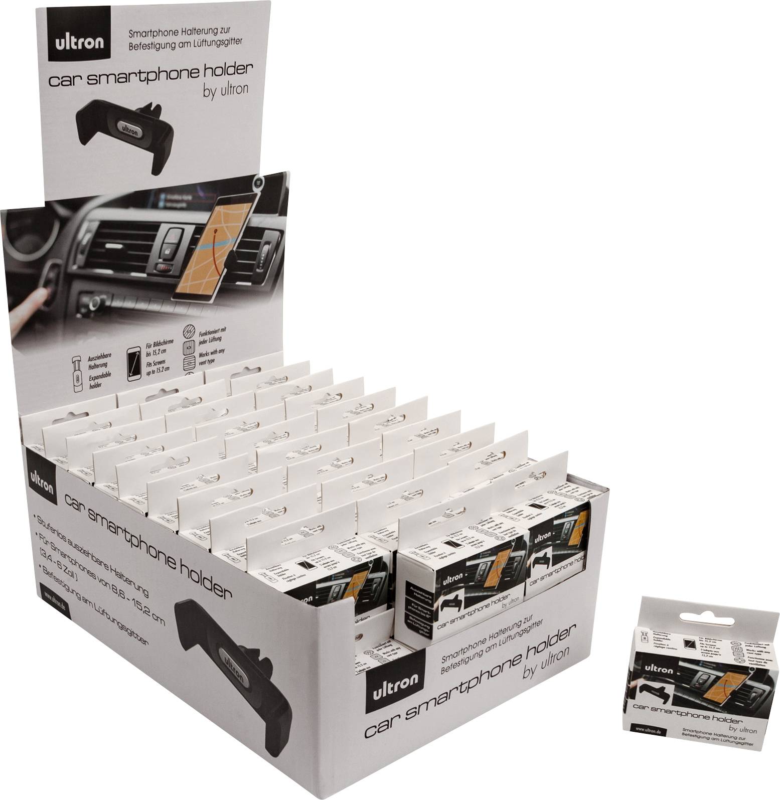 Ultron car Lüftungsgitter Handy-Kfz-Halterung 86 - 152 mm