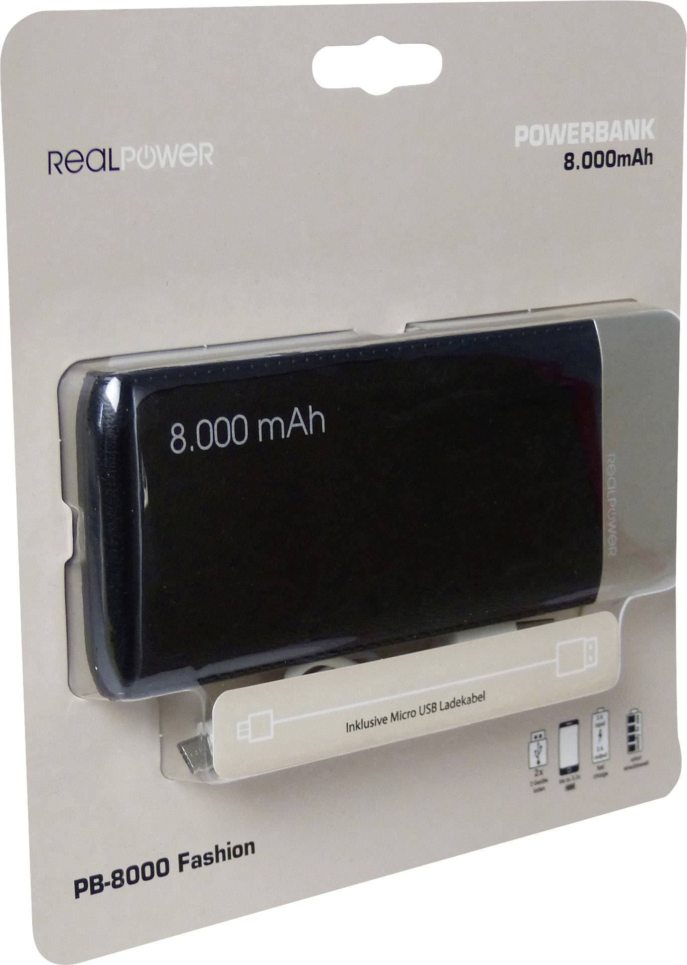 RealPower PB-8000 Powerbank 8000 mAh LiPo Schwarz
