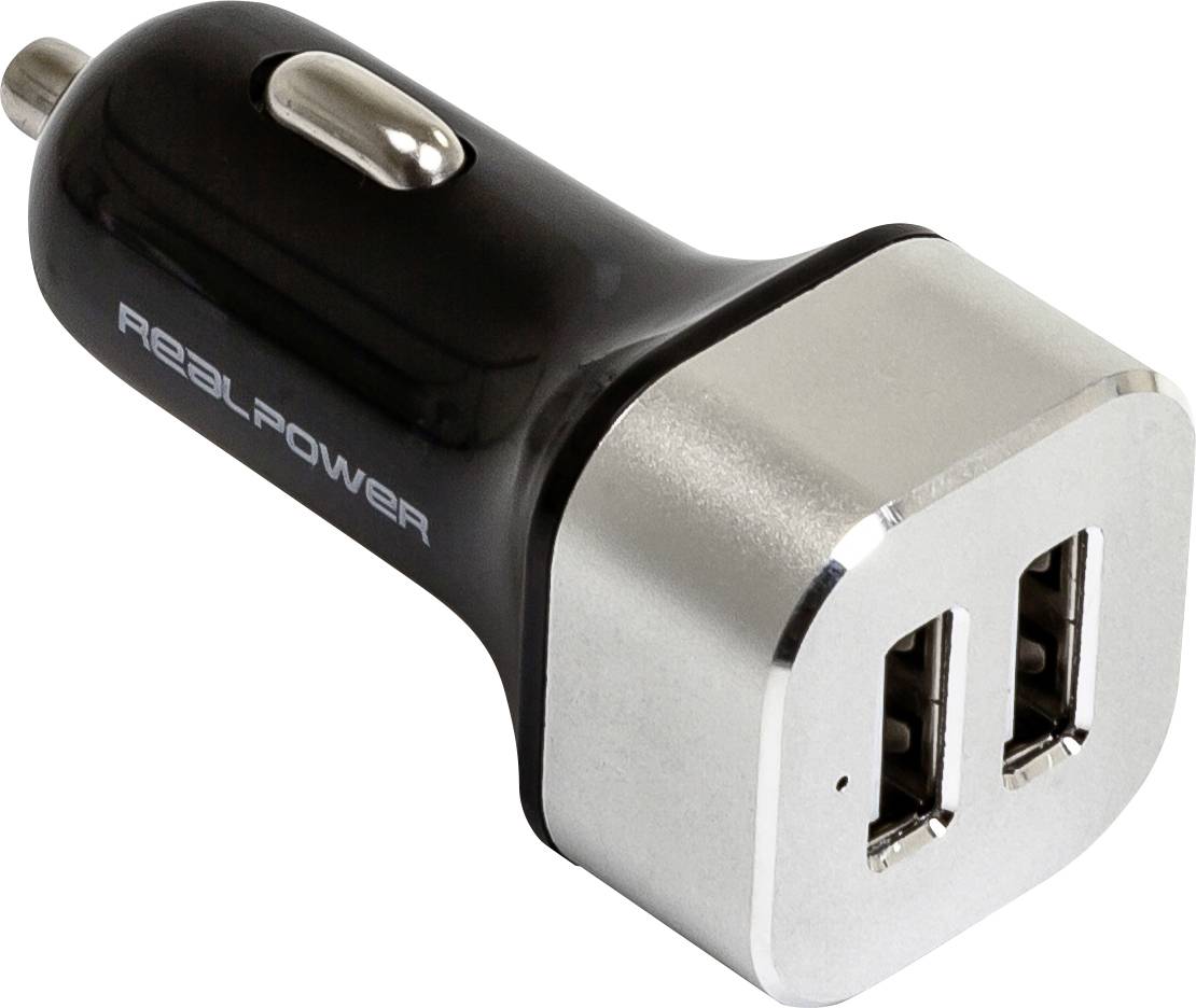 RealPower 176635 USB Ladegerät USB Schwarz, Silber KFZ