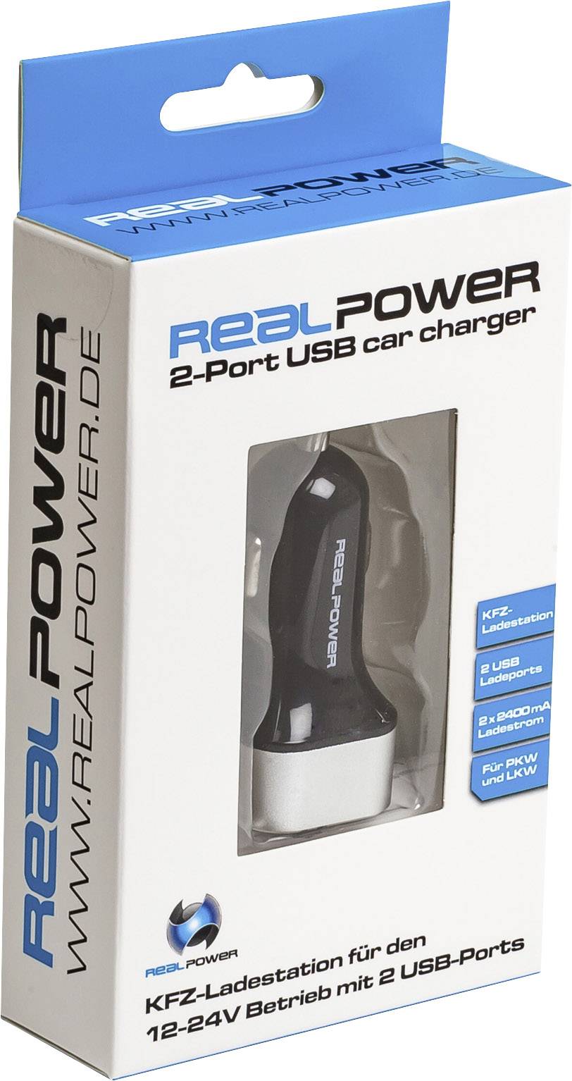 RealPower 176635 USB Ladegerät USB Schwarz, Silber KFZ