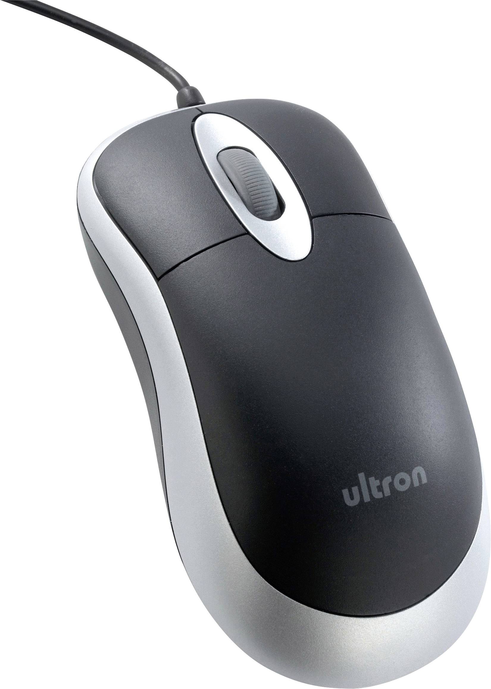 Ultron UM-100 Maus Kabelgebunden Optisch Schwarz-Silber 2 Tasten 800 dpi Ergonomisch, Integriertes Scrollrad, USB-Anschluss