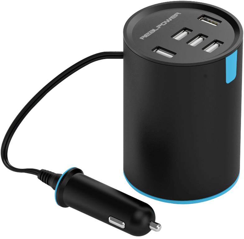 RealPower 195445 USB Ladegerät 50 W USB Schwarz, Blau KFZ
