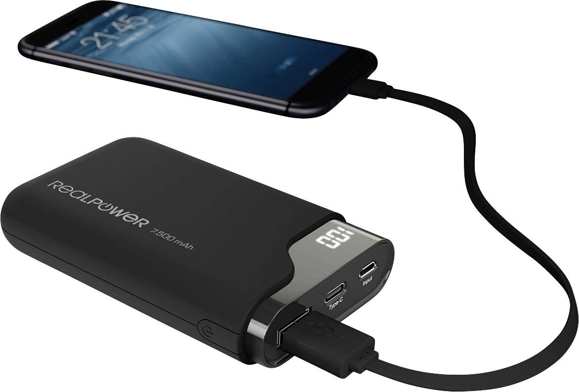RealPower PB-7500C Powerbank 7500 mAh Li-Ion Schwarz