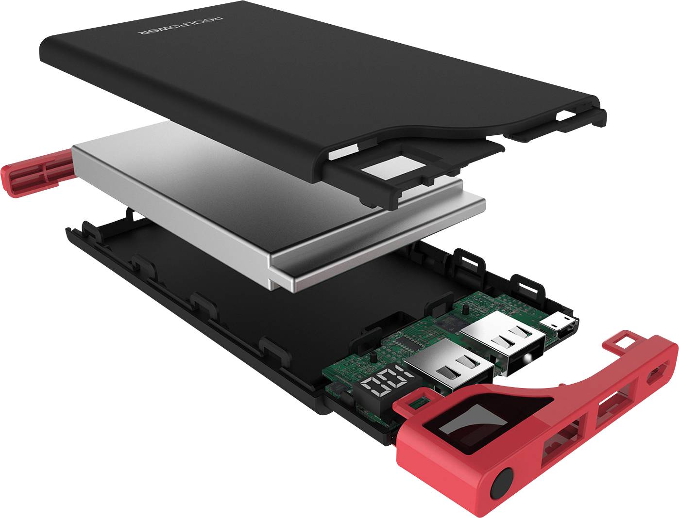 RealPower PB-6000S Powerbank 6000 mAh LiPo Rot-Schwarz