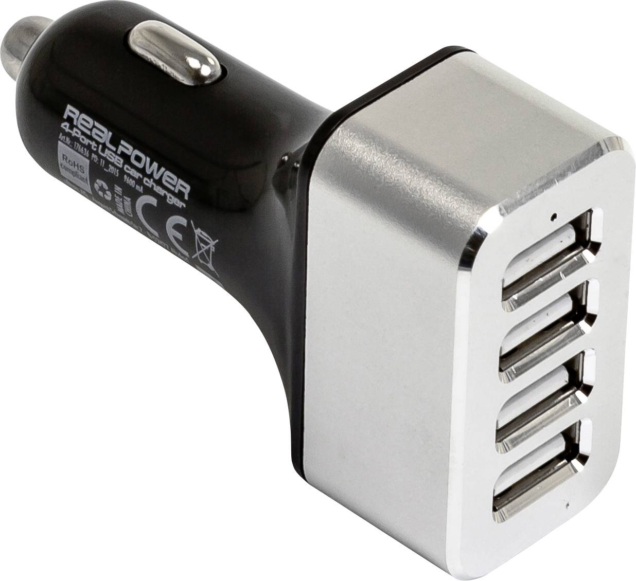 RealPower 176636 USB Ladegerät USB Schwarz, Silber KFZ