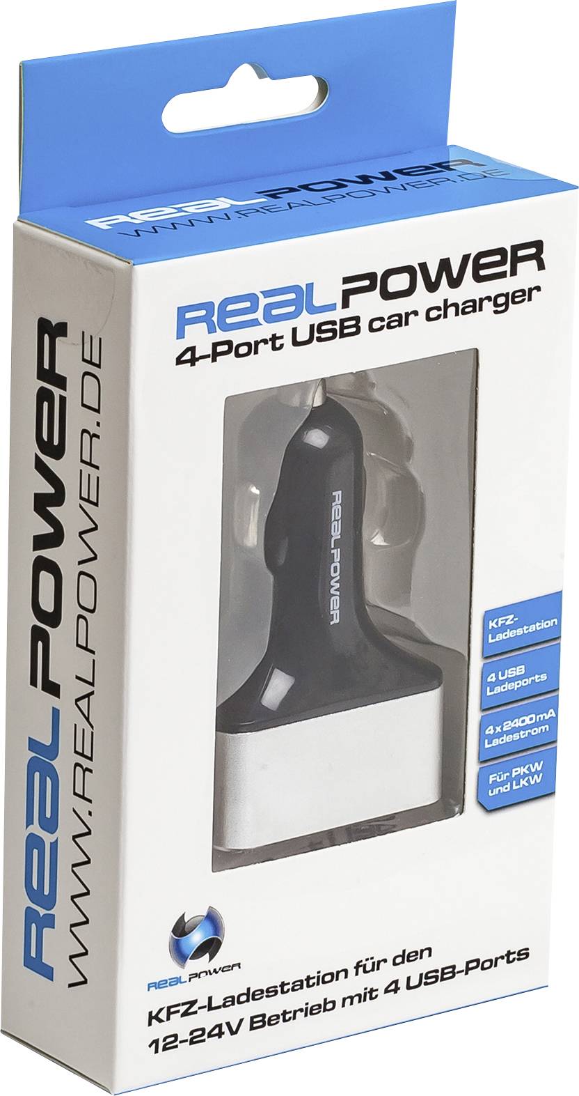 RealPower 176636 USB Ladegerät USB Schwarz, Silber KFZ
