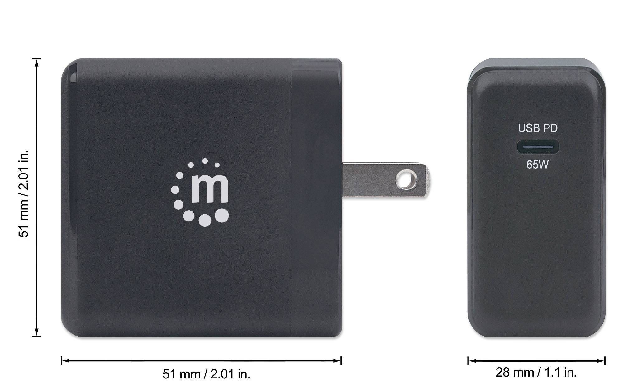 Manhattan 102278 USB Ladegerät 65 W USB-C® Buchse Schwarz Steckdose USB Power Delivery (USB-PD), mit UK-Adapter, mit USA-Adapter