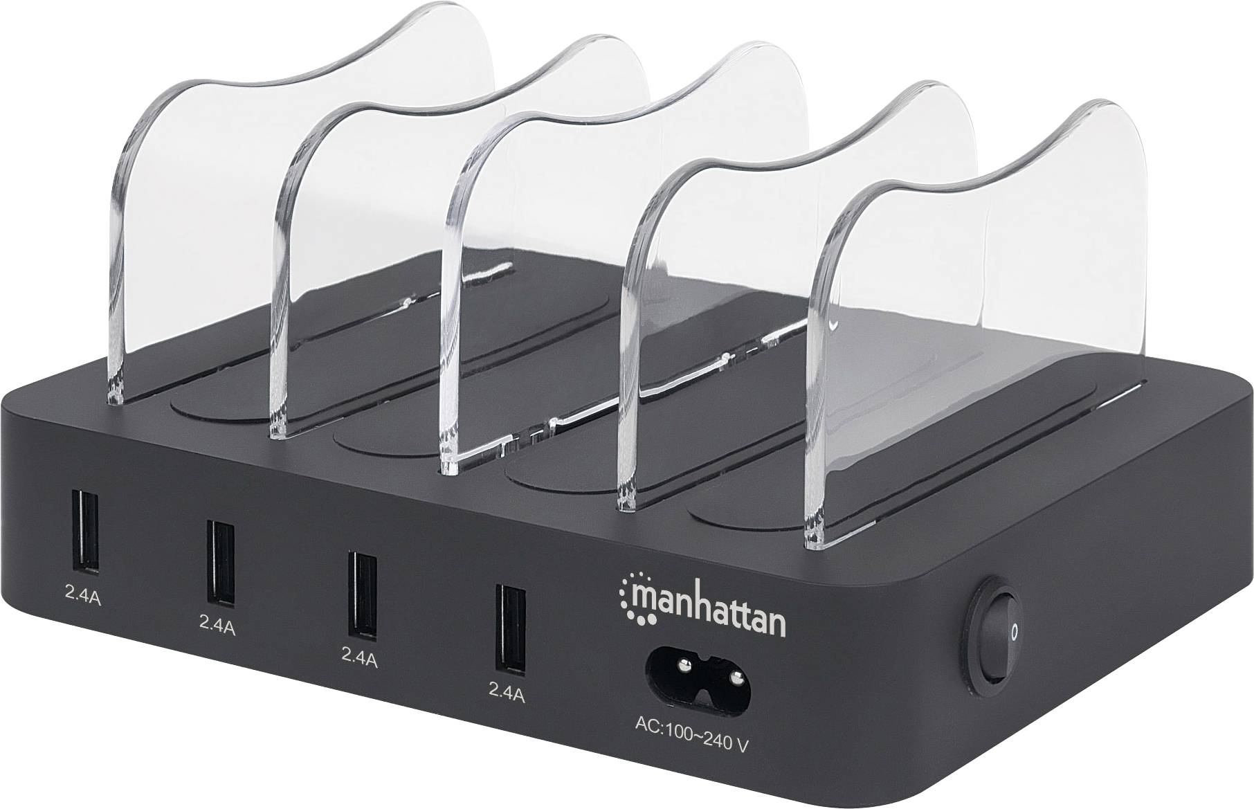 Manhattan 102261 USB Ladestation 34 W USB 3.2 Gen 1 Buchse A (USB 3.0) Schwarz, Transparent Steckdose