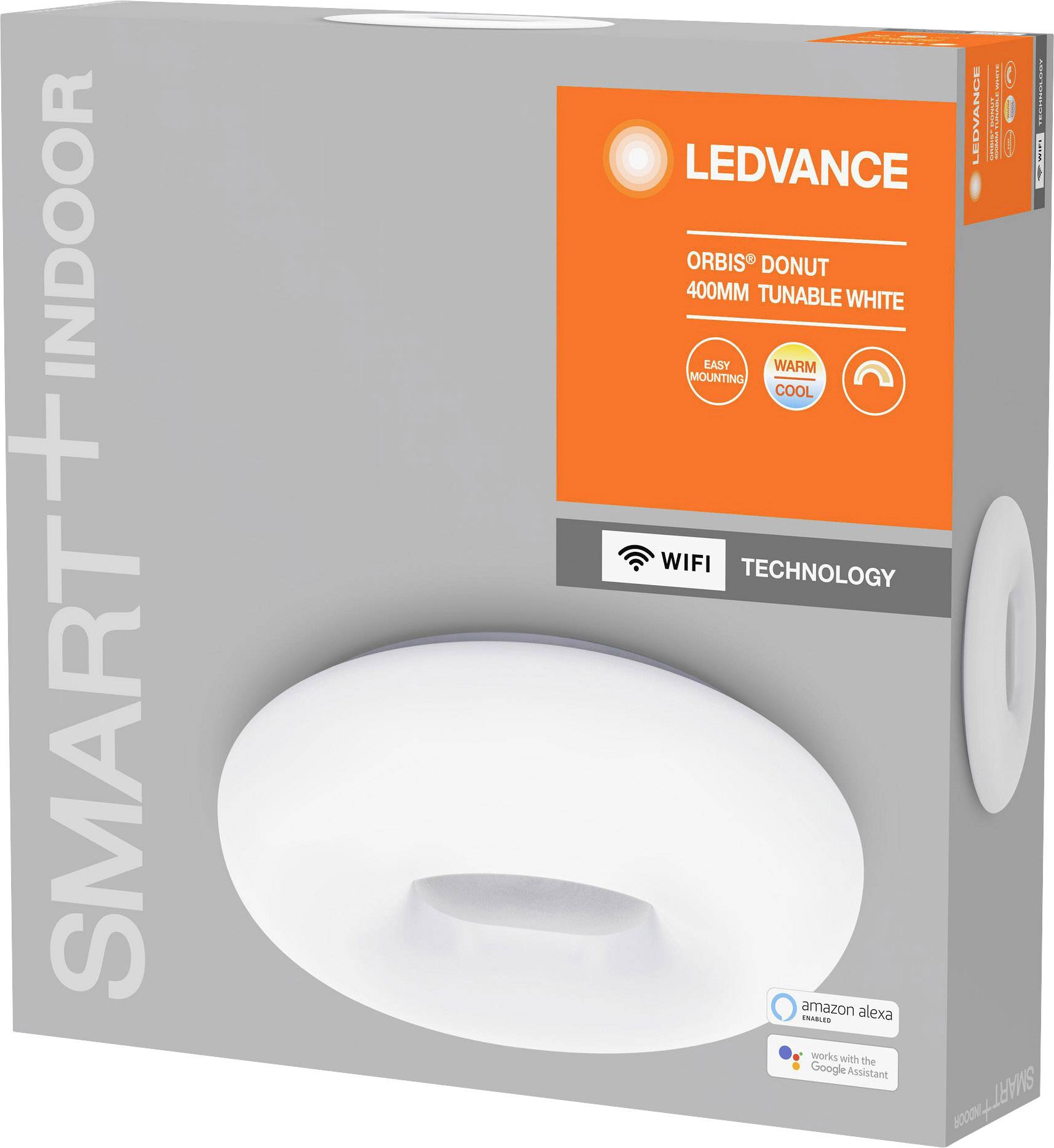 LED-Leuchte 'Orbis Donut' von Ledvance, 400 mm, warm- und kaltweiß, mit WLAN-Technologie, kompatibel mit Amazon Alexa und Google Assistant.