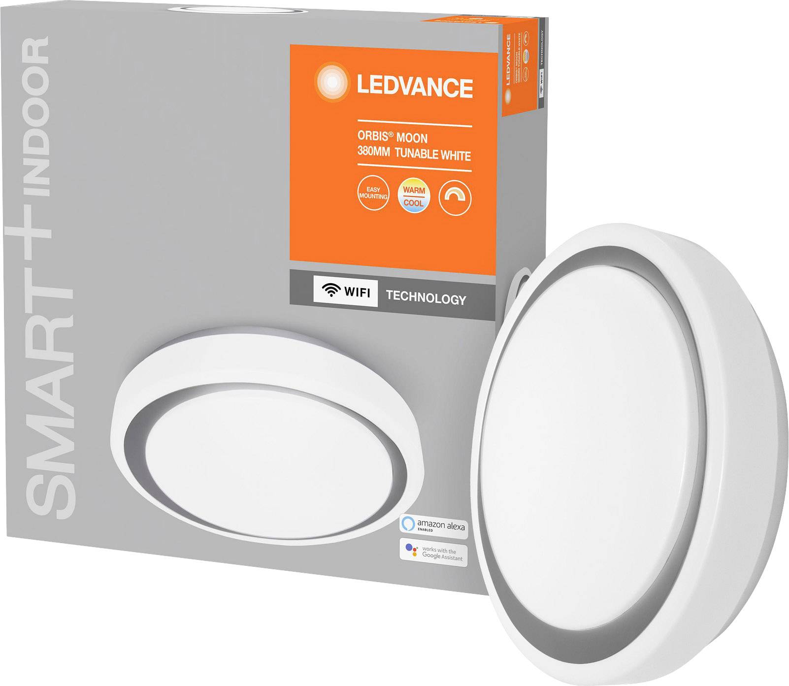 LEDVANCE 4058075486409 SMART+ TUNABLE WHITE Moon 380 GR LED-Deckenleuchte 24W Weiß, Silber