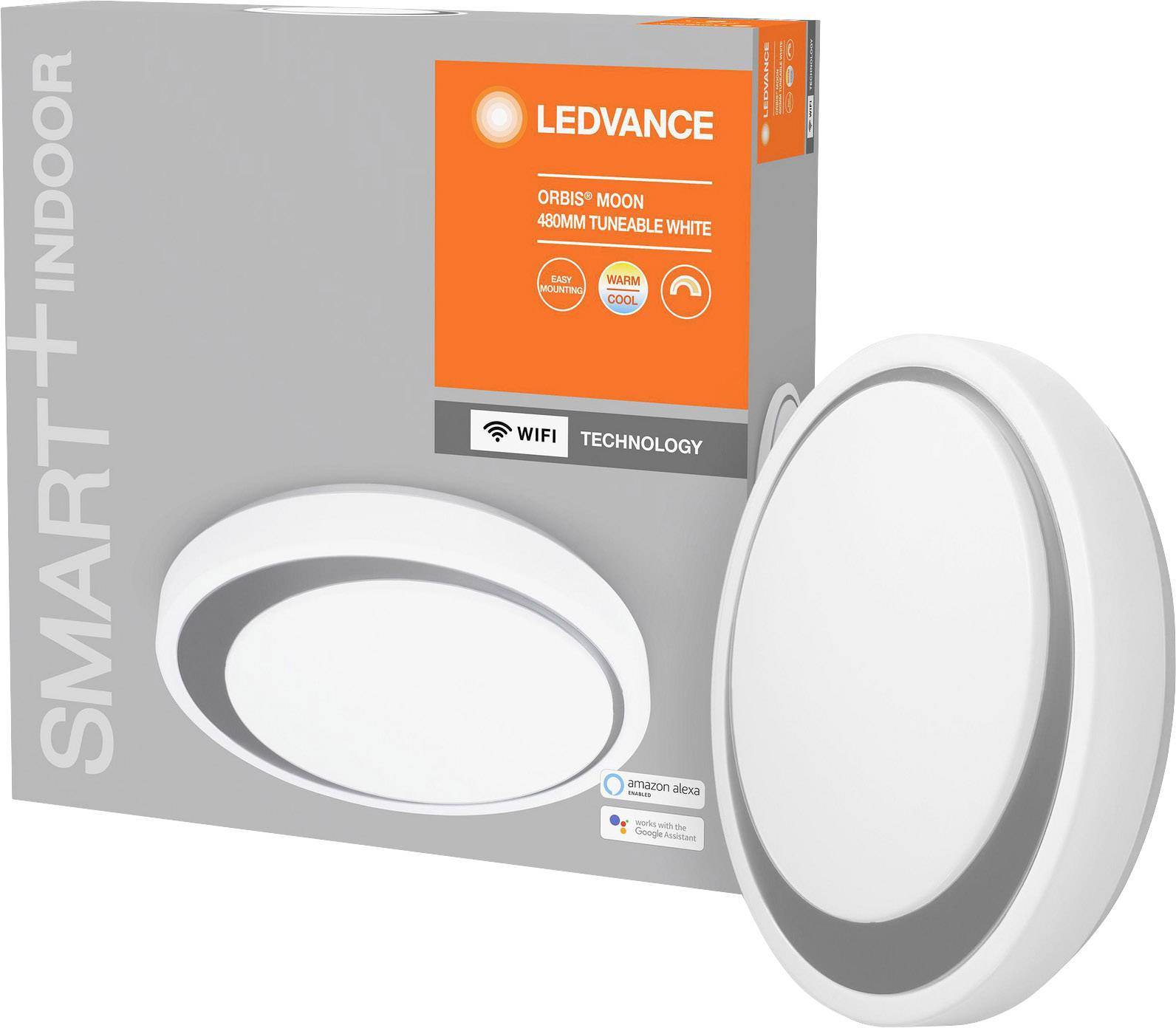 LEDVANCE 4058075486423 SMART+ TUNABLE WHITE Moon 480 GR Deckenleuchte LED 32W Weiß, Silber
