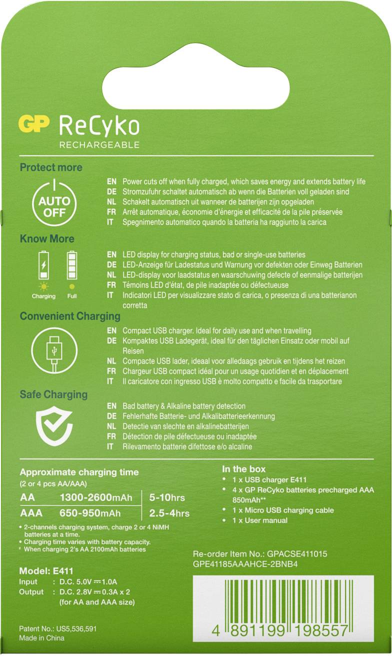 GP GPRCKCHE411557 Rundzellen-Ladegerät NiMH Micro (AAA), Mignon (AA)