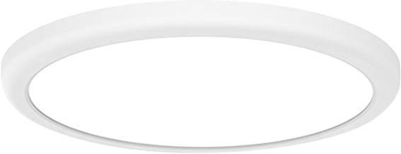 Eine runde, flache, weiße Deckenleuchte mit schlichtem Design. Ideal für moderne Innenräume.